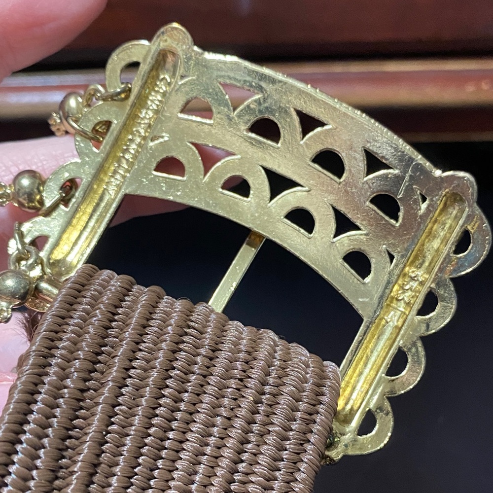 Vintage plus size XL Elegant women’s Gold Buckle stretchy Brown 2 inch wide Belt - Picture 6 of 11